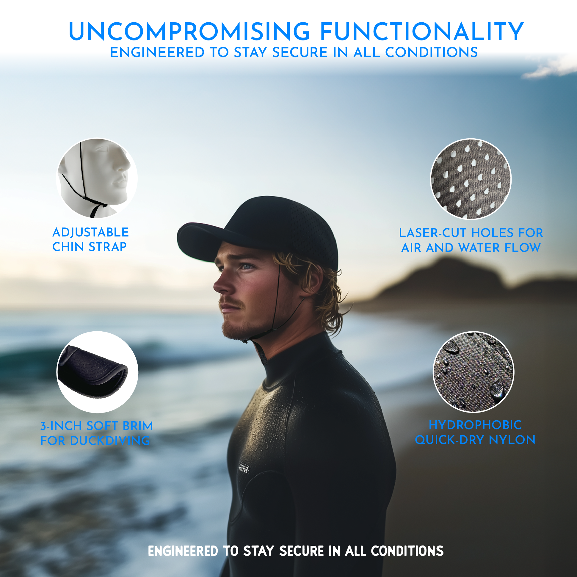 Black Surf Brain Hat (with shell)