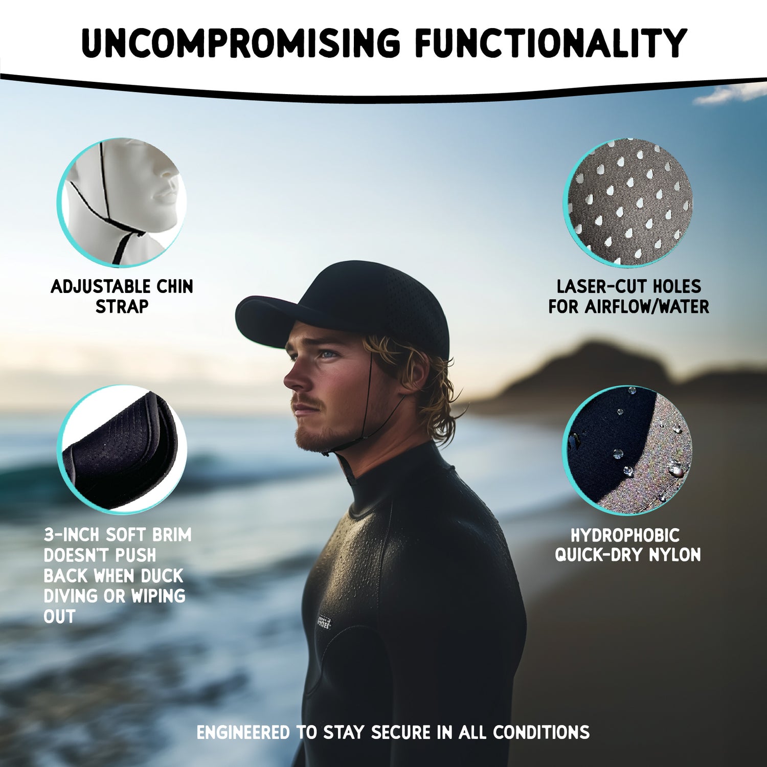 Black Surf Brain Hat (with shell)